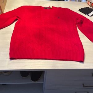 Ralph Lauren Women's Bright Red Cable Knit Sweater